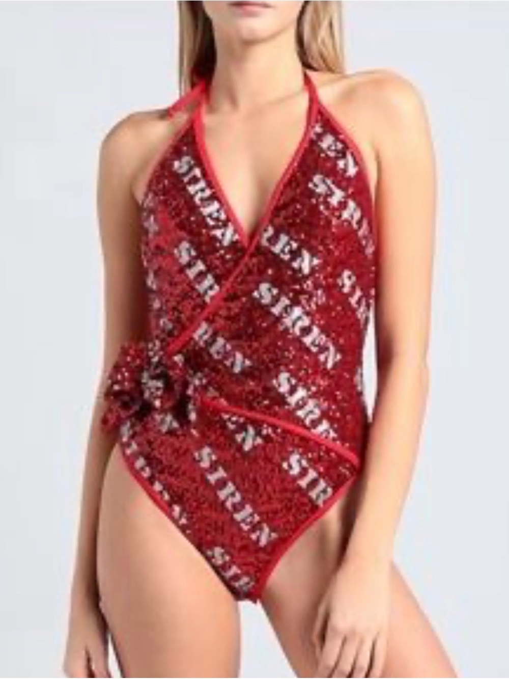 Moschino Jeremy Scott siren bathing suit red and silver sequin size 6
